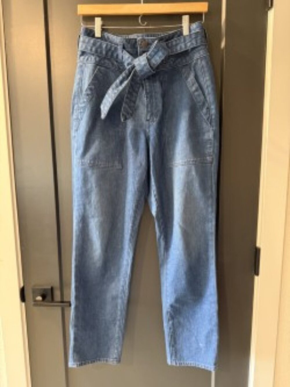 Veronica Beard High-Rise Paperbag Belted Patch Pocket Jeans